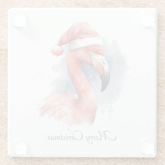 Santa's Snowbird Flamingo, op maat Glazen Onderzetter (Achterkant)