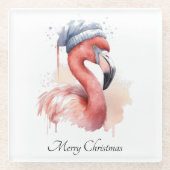 Santa's Snowbird Flamingo, op maat Glazen Onderzetter (Voorkant)