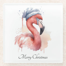 Santa's Snowbird Flamingo, op maat Glazen Onderzetter