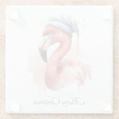 Santa's Snowbird Flamingo, op maat Glazen Onderzetter (Achterkant)