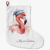 Santa's Snowbird Flamingo, op maat Grote Kerstsok (Voorkant)