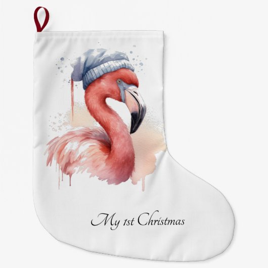 Santa's Snowbird Flamingo, op maat Grote Kerstsok (Voorkant)