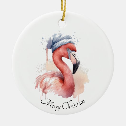 Santa's Snowbird Flamingo, op maat Keramisch Ornament (Voorkant)