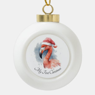 Santa's Snowbird Flamingo, op maat Keramische Bal Ornament