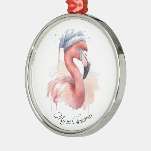 Santa's Snowbird Flamingo, op maat Metalen Ornament (Links)