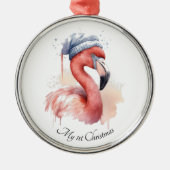 Santa's Snowbird Flamingo, op maat Metalen Ornament (Voorkant)