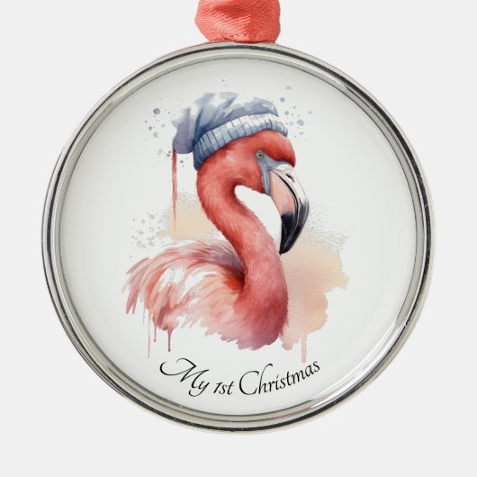 Santa's Snowbird Flamingo, op maat Metalen Ornament (Voorkant)