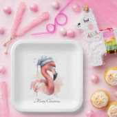 Santa's Snowbird Flamingo, op maat Papieren Bordje (Feest)