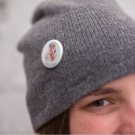 Santa's Snowbird Flamingo, op maat Ronde Button 3,2 Cm