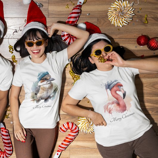 Santa's Snowbird Flamingo, op maat T-shirt