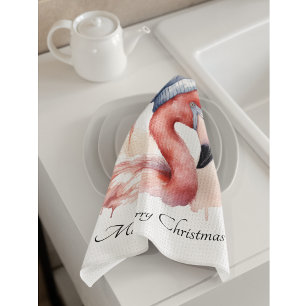 Santa's Snowbird Flamingo, op maat Theedoek