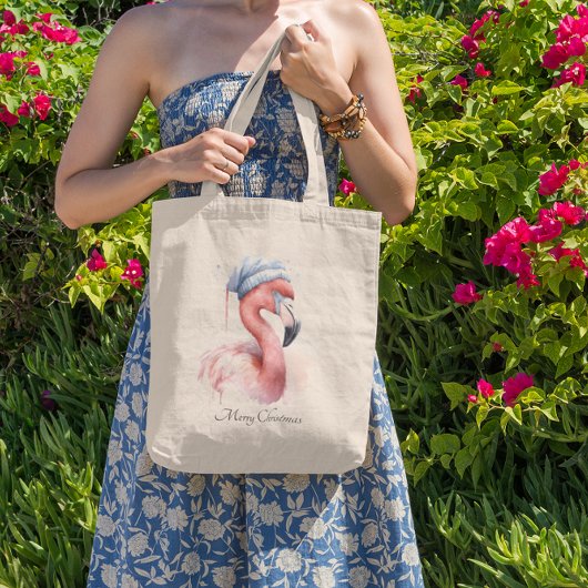 Santa's Snowbird Flamingo, op maat Tote Bag