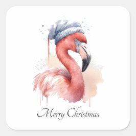 Santa's Snowbird Flamingo, op maat Vierkante Sticker
