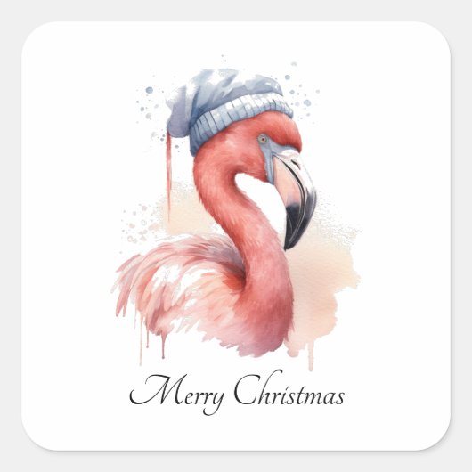 Santa's Snowbird Flamingo, op maat Vierkante Sticker (Voorkant)
