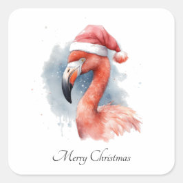 Santa's Snowbird Flamingo, op maat Vierkante Sticker