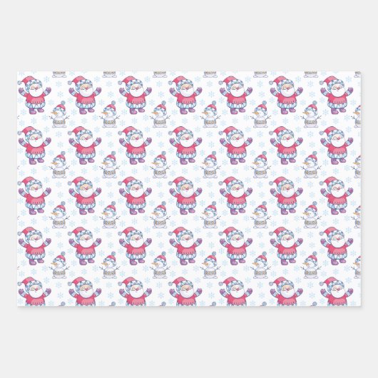 Santas Snowmen en Reindeer Cute Kerstmis-Design Inpakpapier Vel (Voorkant 2)
