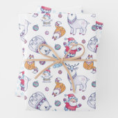 Santas Snowmen en Reindeer Cute Kerstmis-Design Inpakpapier Vel (In situ)