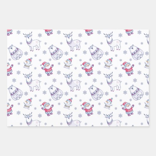 Santas Snowmen en Reindeer Cute Kerstmis-Design Inpakpapier Vel (Voorkant 3)