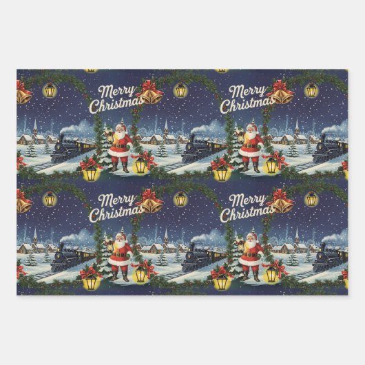 Santa's Snowy Express Retro-inpakpapier Inpakpapier Vel (Voorkant)