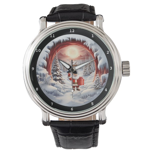 Santa's Snowy Moonlit Gift Wristwatch Horloge (Voorkant)