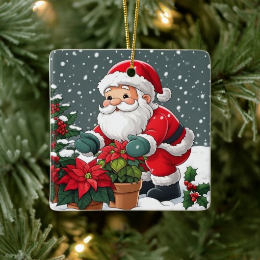 Santa's Snowy Poinsettia Garden Keramisch Ornament (Boom)