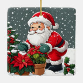 Santa's Snowy Poinsettia Garden Keramisch Ornament (Achterkant)