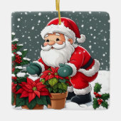 Santa's Snowy Poinsettia Garden Keramisch Ornament (Voorkant)