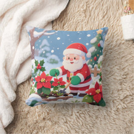 Santa's Snowy Poinsettia Garden Kussen