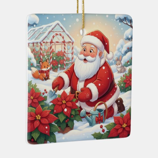 Santa's Snowy Poinsettia Greenhouse Garden Keramisch Ornament (Rechts)