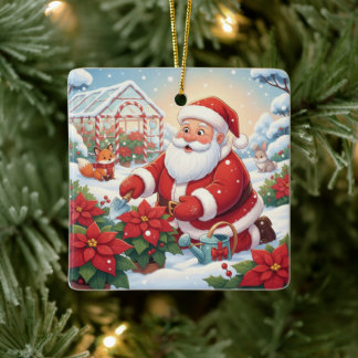 Santa's Snowy Poinsettia Greenhouse Garden Keramisch Ornament