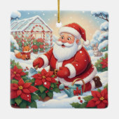 Santa's Snowy Poinsettia Greenhouse Garden Keramisch Ornament (Achterkant)