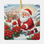 Santa's Snowy Poinsettia Greenhouse Garden Keramisch Ornament (Voorkant)