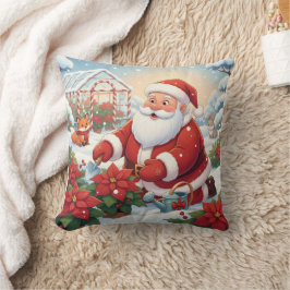 Santa's Snowy Poinsettia Greenhouse Garden Kussen
