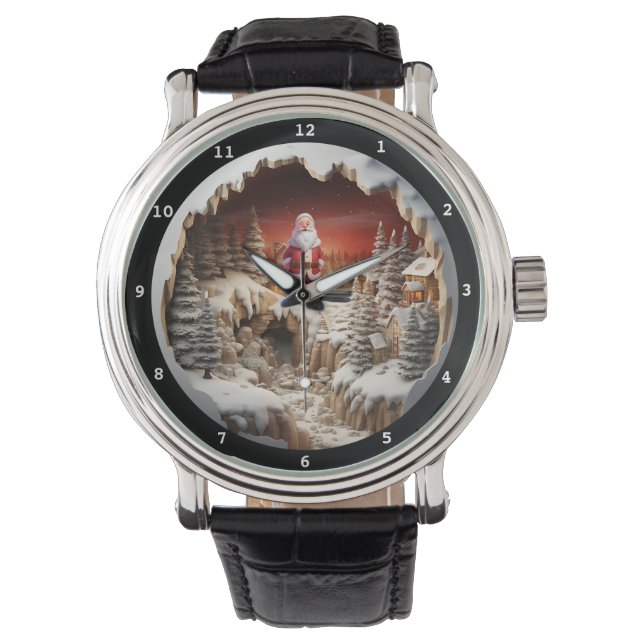 Santa's Snowy Village Christmas Timepiece Horloge (Voorkant)