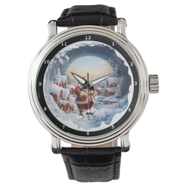 Santa's Snowy Village Night Horloge (Voorkant)