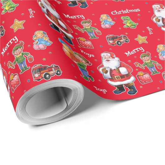 Santa's speelgoed en elfen inpakpapier groen (Rol Hoek)