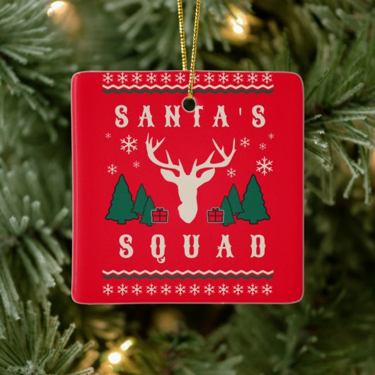 Santa's Squad Ugly kerstSweater Keramisch Ornament (Boom)