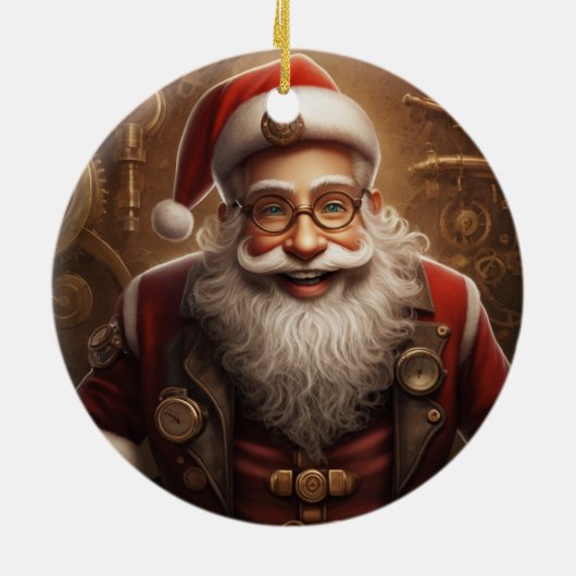 Santa's Steampunk Kerstmis Keramisch Ornament (Achterkant)