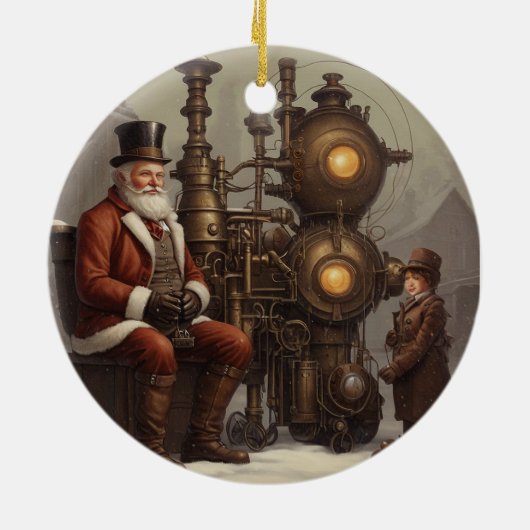 Santa's Steampunk Kerstmis Keramisch Ornament (Achterkant)