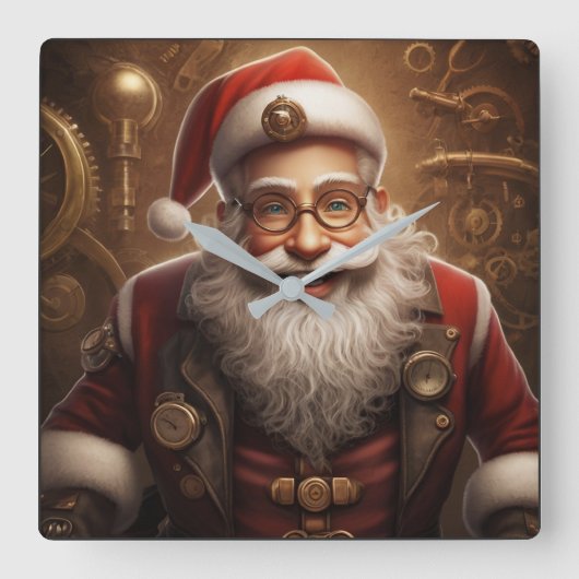 Santa's Steampunk Kerstmis Vierkante Klok (Voorkant)