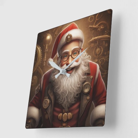 Santa's Steampunk Kerstmis Vierkante Klok (Hoek)