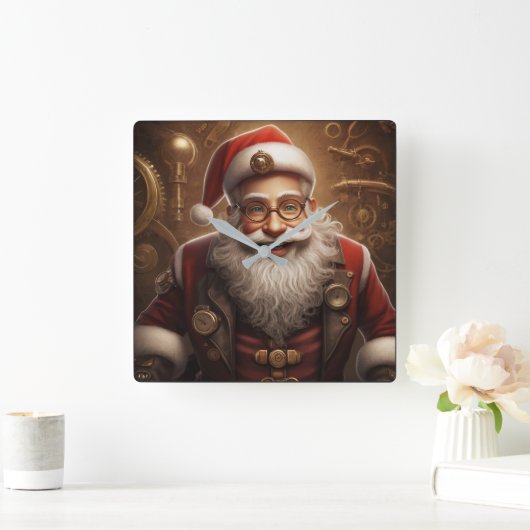 Santa's Steampunk Kerstmis Vierkante Klok (Huis)