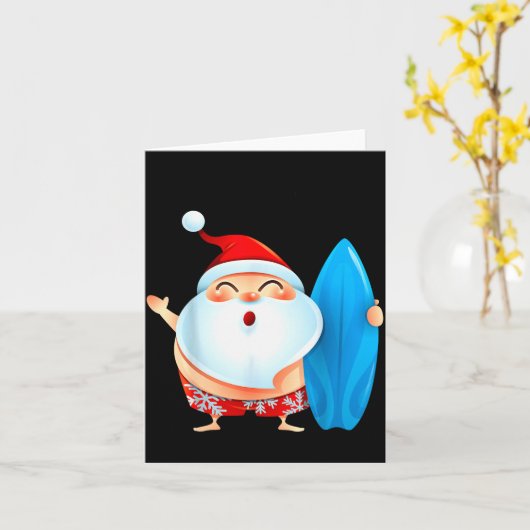 Santa's Surfing, Santa Christmas In July  Kaart (Gele Bloem)