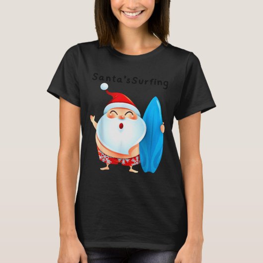 Santa's Surfing, Santa Christmas In July  T-shirt (Voorkant)