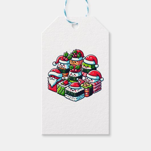 Santa's Sushi Delight - Feestelijke Kerstkunst Cadeaulabel (Voorkant)
