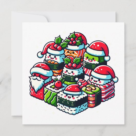 Santa's Sushi Delight - Feestelijke Kerstkunst Kaart (Voorkant)