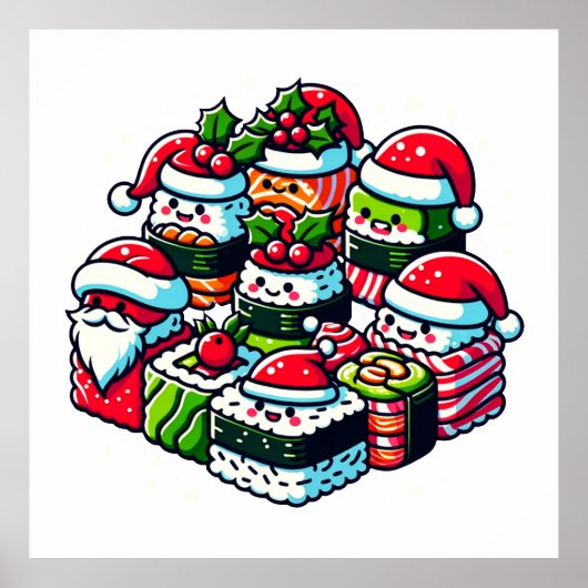 Santa's Sushi Delight - Feestelijke Kerstkunst Poster (Voorkant)