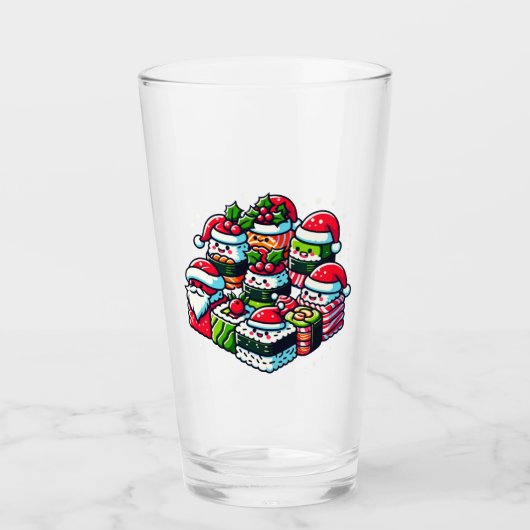 Santa's Sushi Delight Grappige feestelijke kerstku Glas (Voorkant)