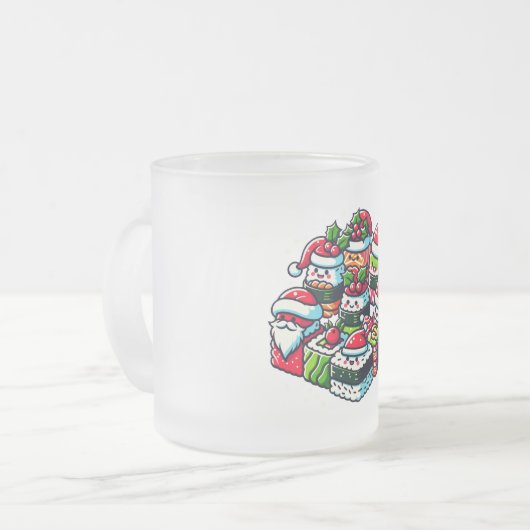 Santa's Sushi Delight Grappige feestelijke kerstku Matglas Koffiemok (Voorkant links)