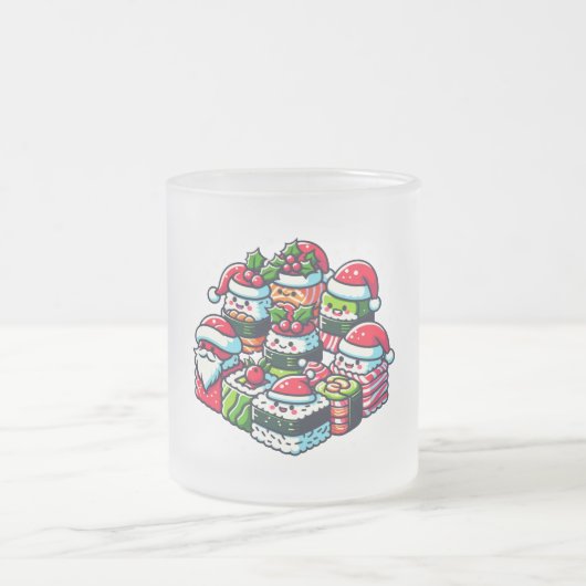 Santa's Sushi Delight Grappige feestelijke kerstku Matglas Koffiemok (Center)